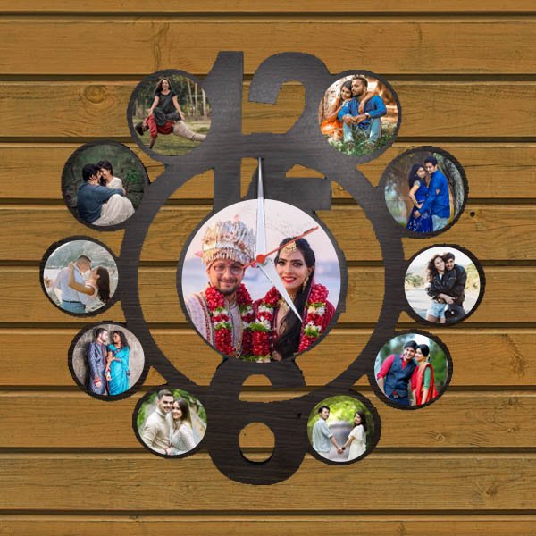 Personalized Round Shape with 11 Photo Wall Clock